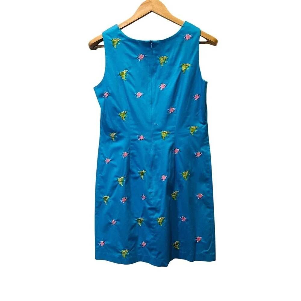Vintage Tropical Dress Cardigan‎ Set Women 8 Embroidered Fish Cruise Resort Wear